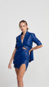 Vegan Leather Cobalt Ruched Jacket